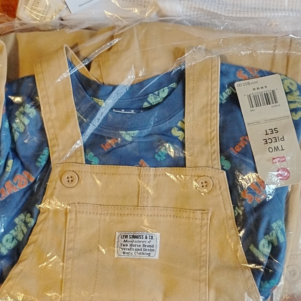Levi's Kids Beige Overalls with Blue Shirt